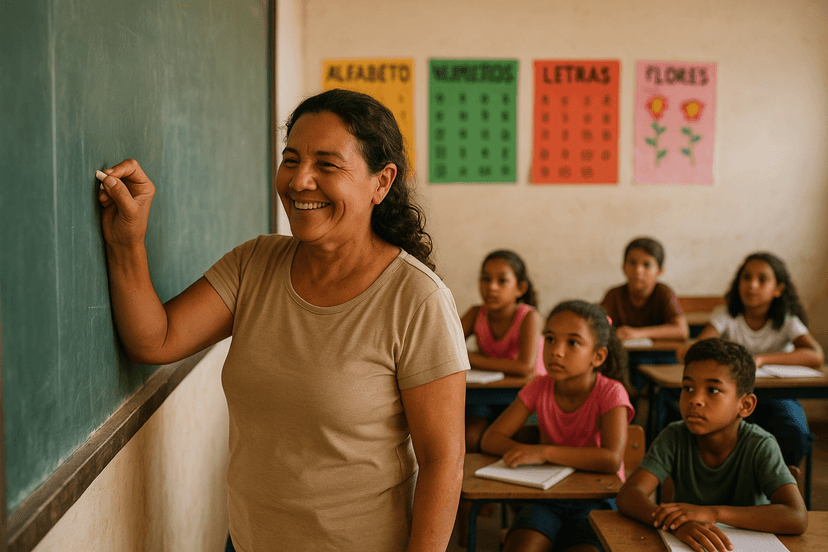Professora com crianças em ambiente educativo